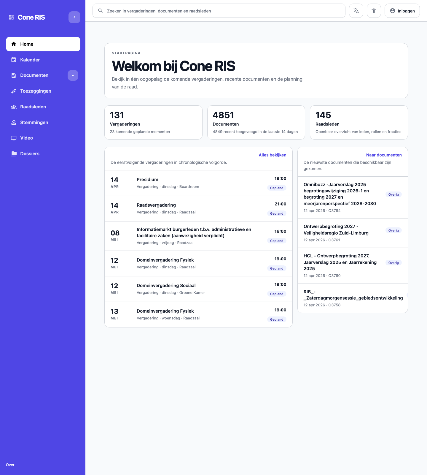 ConeRIS Home dashboard
