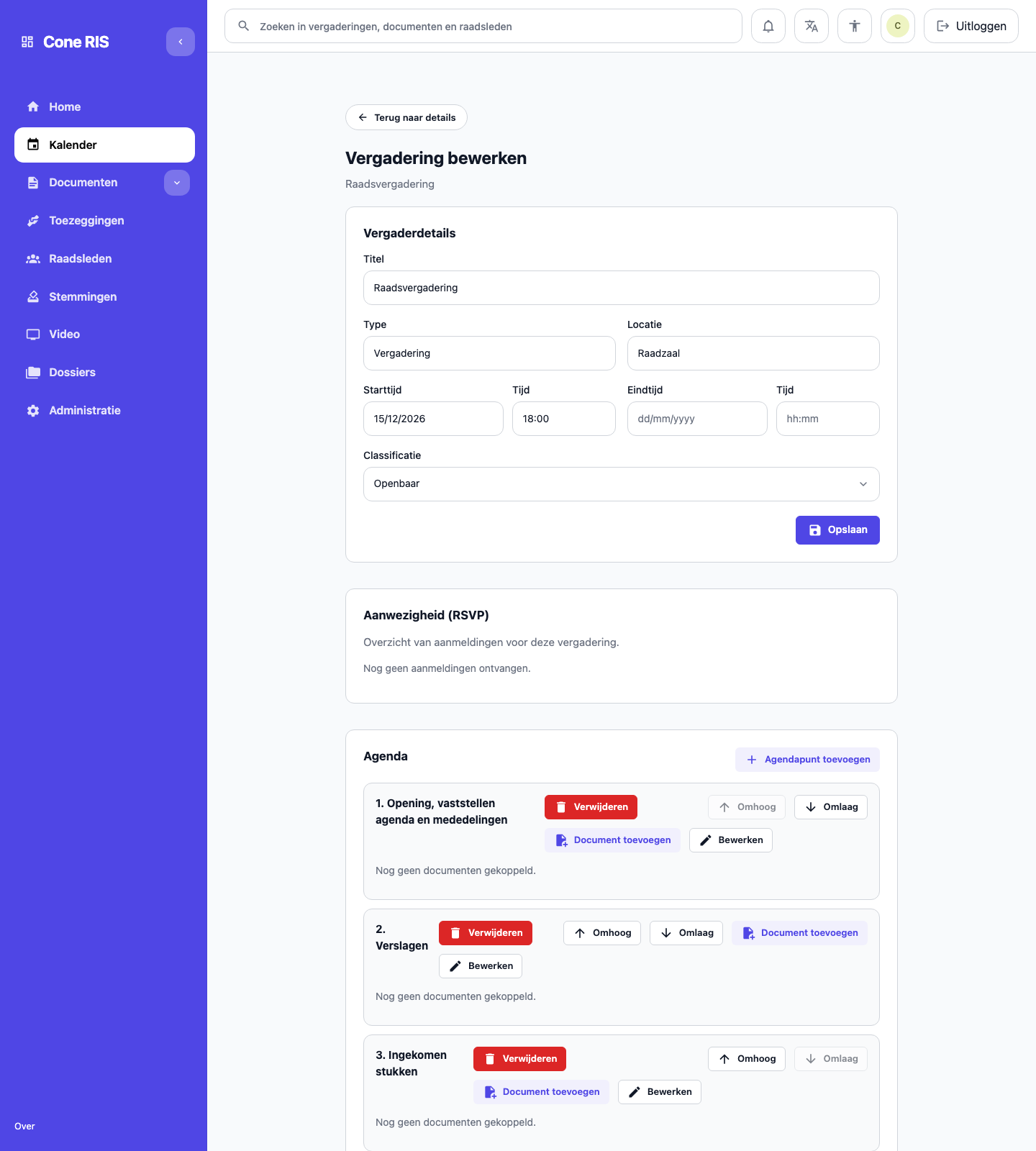 Vergadering bewerken